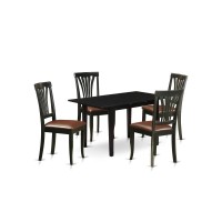East West Furniture Noav5-Blk-Lc 5-Pc Dining Room Table Set 4 Wooden Dining Chairs With Slatted Back And A Faux Leather Seat And Mid Century Butterfly Leaf Dining Table With Rectangular Top And 4 Legs