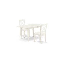 East West Furniture Nobo3-Whi-Lc 3-Piece Kitchen Set 2 Dining Room Chairs With X-Back And A Faux Leather Seat And Butterfly Leaf Dining Table With Rectangular Top And 4 Legs- Linen White Finish