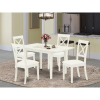 East West Furniture Nobo5-Whi-Lc 5-Pc Rectangular Dinette Set 4 Dining Chairs With X-Back And A Faux Leather Seat And Butterfly Leaf Dining Room Table With Rectangular Top And 4 Legs- Linen White Fini