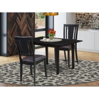 East West Furniture Nodu3-Blk-Lc 3-Pc Rectangular Dining Table Set 2 Wooden Dining Chairs With Panel Back And A Faux Leather Seat And Small Butterfly Leaf Rectangular Dining Table With Rectangular Top