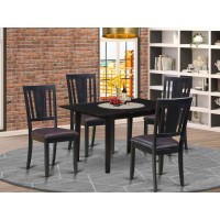 East West Furniture Nodu5-Blk-Lc 5-Pc Rectangular Dining Table Set 4 Dining Chairs With Panel Back And A Faux Leather Seat And Butterfly Leaf Dining Table With Rectangular Top And 4 Legs- Black Finish