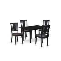East West Furniture Nodu5-Blk-Lc 5-Pc Rectangular Dining Table Set 4 Dining Chairs With Panel Back And A Faux Leather Seat And Butterfly Leaf Dining Table With Rectangular Top And 4 Legs- Black Finish
