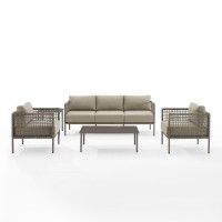 Cali Bay 5Pc Outdoor Wicker And Metal Sofa Set Taupe/Light Brown - Sofa, Coffee Table, Side Table, & 2 Armchairs