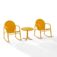 Griffith 3Pc Outdoor Metal Rocking Chair Set Tangerine Gloss - Side Table & 2 Rocking Chairs