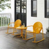 Griffith 3Pc Outdoor Metal Rocking Chair Set Tangerine Gloss - Side Table & 2 Rocking Chairs