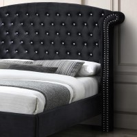 Better Home Products Cleopatra Crystal Tufted Velvet Platform Full Bed In Black
