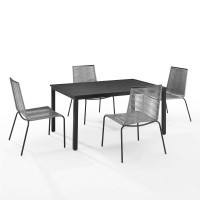 Fenton 5Pc Outdoor Wicker/ Metal Dining Set Gray/Matte Black - Table & 4 Chairs