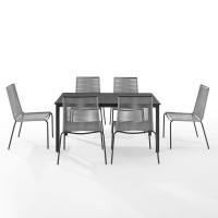 Fenton 7Pc Outdoor Wicker/ Metal Dining Set Gray/Matte Black - Table & 6 Chairs