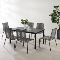 Fenton 7Pc Outdoor Wicker/ Metal Dining Set Gray/Matte Black - Table & 6 Chairs