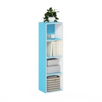 Furinno Pasir 4-Tier Open Shelf Bookcase, Light Blue/White