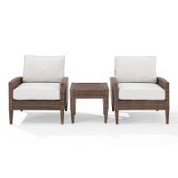Capella 3Pc Outdoor Wicker Chair Set Creme/Brown - Side Table & 2 Armchairs