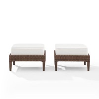 Capella 2Pc Outdoor Wicker Ottoman Set Creme/Brown - 2 Ottomans