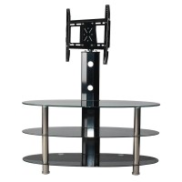 Better Home Products Ava Swivel Mount Oval Black Glass Tv Stand For 55-Inch Tv