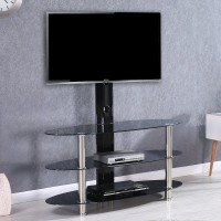 Better Home Products Ava Swivel Mount Oval Black Glass Tv Stand For 55-Inch Tv