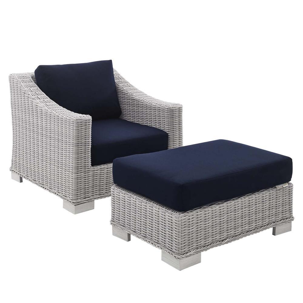 Conway Sunbrella Outdoor Patio Wicker Rattan 2-Piece Armchair And Ottoman Set