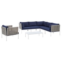 7-Piece Sunbrella Basket Weave Outdoor Patio Aluminum Sectional Sofa Set