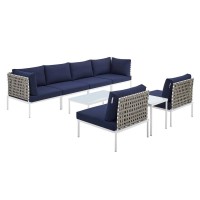 8-Piece Sunbrella Basket Weave Outdoor Patio Aluminum Sectional Sofa Set