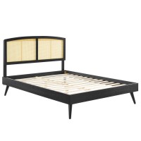 Modway Sierra Cane And Wood King Platform Bed With Splayed Legs In Black