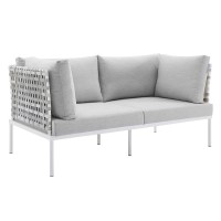 Harmony Sunbrella Basket Weave Outdoor Patio Aluminum Loveseat