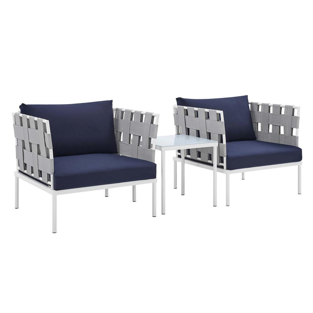 Harmony 3-Piece Sunbrella Outdoor Patio Aluminum Seating Set