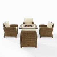 Bradenton 5Pc Outdoor Wicker Conversation Set W/Fire Table Sand/Weathered Brown - Tucson Fire Table & 4 Armchairs