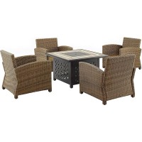 Bradenton 5Pc Outdoor Wicker Conversation Set W/Fire Table Navy/Weathered Brown - Tucson Fire Table & 4 Armchairs