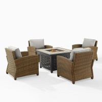 Bradenton 5Pc Outdoor Wicker Conversation Set W/Fire Table Gray/Weathered Brown - Tucson Fire Table & 4 Armchairs