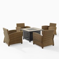 Bradenton 5Pc Outdoor Wicker Conversation Set W/Fire Table Gray/Weathered Brown - Tucson Fire Table & 4 Armchairs