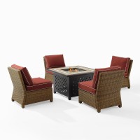 Bradenton 5Pc Outdoor Wicker Conversation Set W/Fire Table Sangria/Weathered Brown - Tucson Fire Table & 4 Armless Chairs