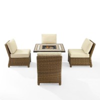 Bradenton 5Pc Outdoor Wicker Conversation Set W/Fire Table Sand/Weathered Brown - Tucson Fire Table & 4 Armless Chairs