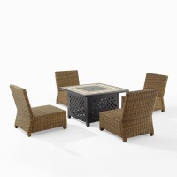 Bradenton 5Pc Outdoor Wicker Conversation Set W/Fire Table Navy/Weathered Brown - Tucson Fire Table & 4 Armless Chairs
