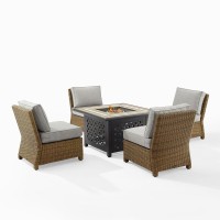 Bradenton 5Pc Outdoor Wicker Conversation Set W/Fire Table Gray/Weathered Brown - Tucson Fire Table & 4 Armless Chairs