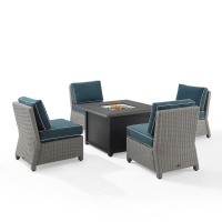 Bradenton 5Pc Outdoor Wicker Conversation Set W/Fire Table Navy/Gray - Dante Fire Table & 4 Armless Chairs