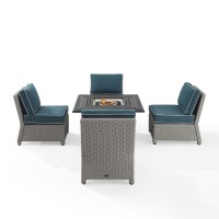 Bradenton 5Pc Outdoor Wicker Conversation Set W/Fire Table Navy/Gray - Dante Fire Table & 4 Armless Chairs