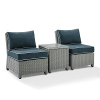 Bradenton 3Pc Outdoor Wicker Chair Set Navy/Gray - Side Table & 2 Armless Chairs