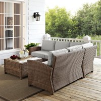 Bradenton 4Pc Outdoor Wicker Sectional Set Gray/Weathered Brown
