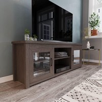 Sheffield Classic Tv Stand Up To 80 Tvs - Modern Black Wash Finish With Full Glass Doors - 65 Engineered Wood Frame - 3 Shelves