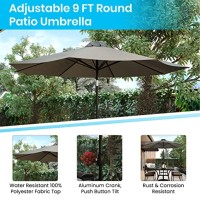 7 Piece Outdoor Patio Dining Table Set With 4 Synthetic Teak Stackable Chairs, 30 X 48 Table, Gray Umbrella & Base