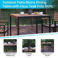 3 Piece Outdoor Patio Table Set - 35 Square Synthetic Teak Patio Table With Gray Umbrella And Base