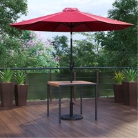3 Piece Outdoor Patio Table Set - 35 Square Synthetic Teak Patio Table With Red Umbrella And Base