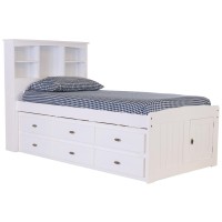 Os Home And Office Furniture Model 80220K6-22 Solid Pine Twin Captains Bookcase Bed With 6 Spacious Under Bed Drawers In Casual White
