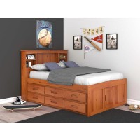 Os Home And Office Furniture Model 82121K12-22 Solid Pine Full Captains Bookcase Bed With 12 Drawers In Warm Honey