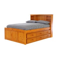 Os Home And Office Furniture Model 82121K12-22 Solid Pine Full Captains Bookcase Bed With 12 Drawers In Warm Honey