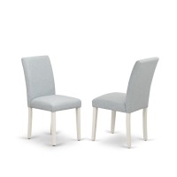 Set Of 2 - Wood Chairs- Modern Chairs Includes Wirebrushed Linen White Wood Structure With Baby Blue Linen Fabric Seat And Simple Back