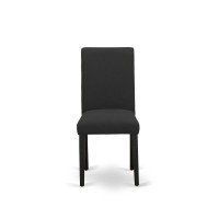 Abp4T55 - Set Of 2 - Parson Chairs- Upholstered Dining Chairs Includes Wirebrushed Black Wooden Structure With Black Linen Fabric Seat And Simple Back