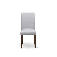 Abp8T05 - Set Of 2 - Modern Chairs- Wooden Chair Includes Antique Walnut Wooden Structure With Grey Linen Fabric Seat And Simple Back