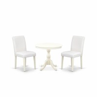 Amab3-Lwh-64 3 Piece Dinette Set - 1 Dining Room Table And 2 White Dinning Room Chairs - Linen White Finish