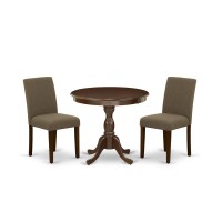 Amab3-Mah-18 3 Pc Dining Room Set - 1 Kitchen Table And 2 Coffee Upholstered Dining Chair - Mahogany Finish