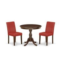 Amab3-Mah-72 3 Piece Dining Table Set - 1 Kitchen Table And 2 Firebrick Red Dining Chairs - Mahogany Finish