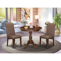 Amba3-Mah-18 3 Piece Kitchen Table Set - 1 Wood Dining Table And 2 Brown Parson Chairs - Mahogany Finish